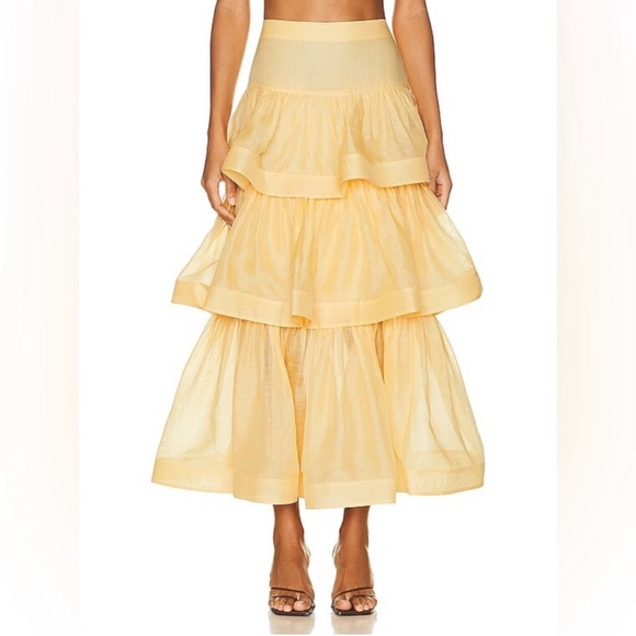 ZIMMERMANN Tiered Skirt in Yellow. - Picture 5 of 7